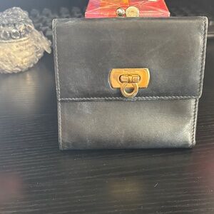 Salvatore Ferragamo Black Leather Wallet with Gold Hardware Org $495